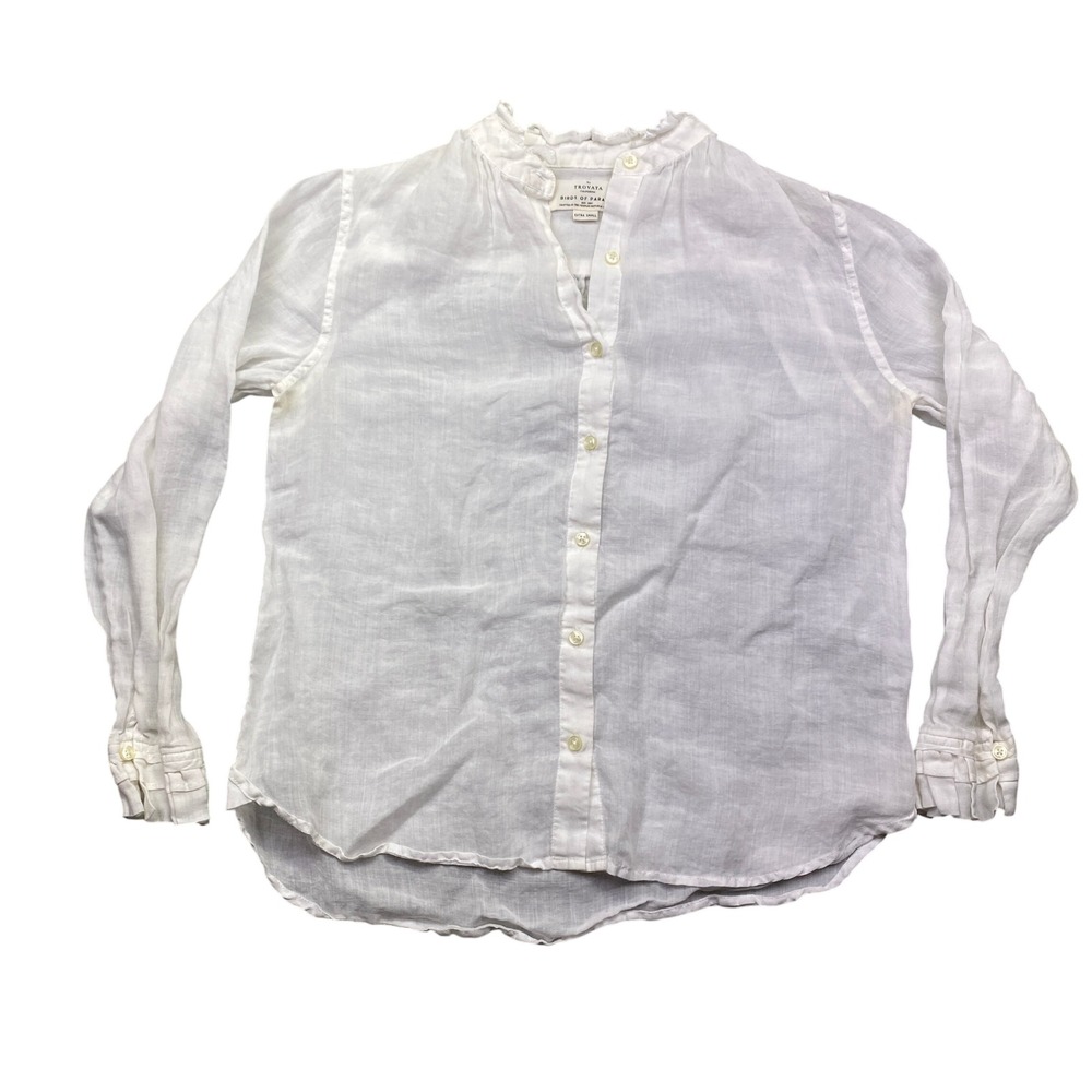 Birds of Paradis‎ by Trovata White Ruffle Collar Ramie Cotton Shirt XS